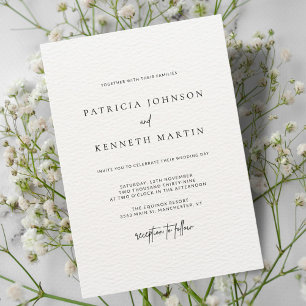 Convite Casamento com Textura Branca e Preto Chic Moderno