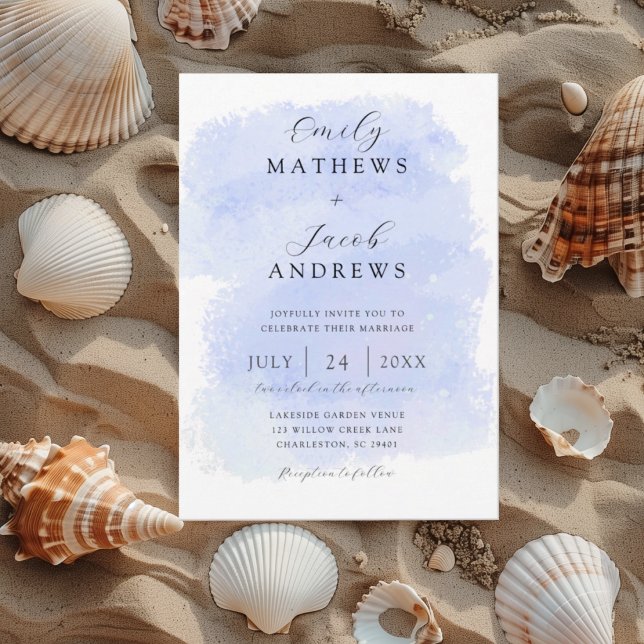 Convite Casamento com Textura de Aquarela Azul Moderna (Criador carregado)
