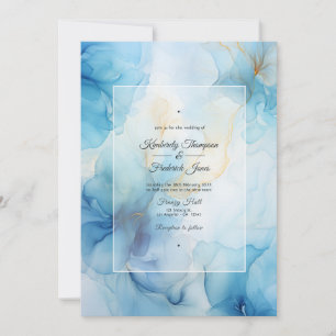 Convite Casamento com Tinta Alcoólica Azul Empoeirada