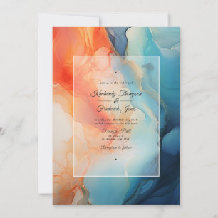 Convite Casamento com Tinta Alcoólica Azul Real, Turquesa