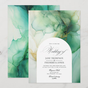 Convite Casamento com Tinta Alcoólica Verde e Marfim