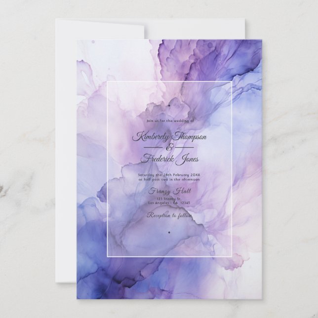 Convite Casamento com Tinta Alcoólica Violeta Empoeirada (Frente)