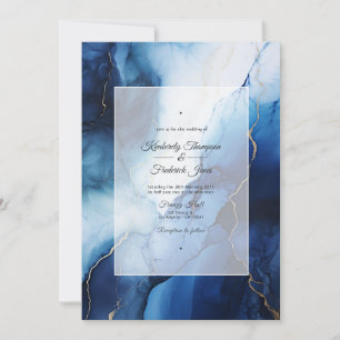 Convite Casamento com Tinta Azul Escuro, Prata e Branca