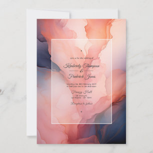 Convite Casamento com Tinta Azul Marinho e Rosa