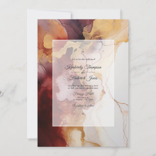 Convite Casamento com Tinta Burgundy, Dourada e Marfim