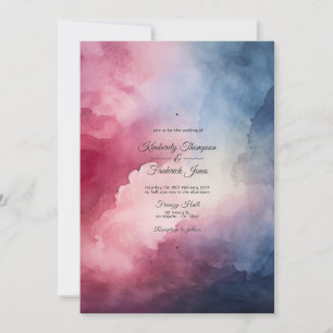 Convite Casamento com Tinta em Aquarela Burgundy e Azul-Ma