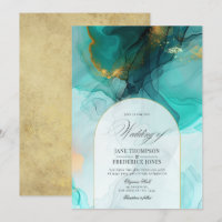 Casamento com Tinta Flutuante Turquesa e Dourada E