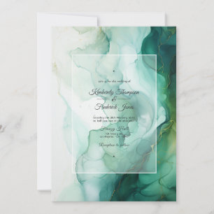 Convite Casamento com Tinta Prata, Branca e Verde Floresta