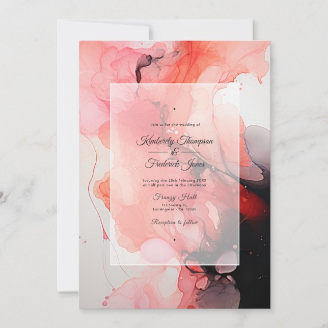 Convite Casamento com Tinta Preta, Branca e Vermelha (Frente)