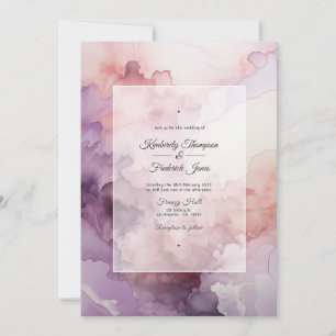 Convite Casamento com Tinta Rosa Empoeirada, Lavanda e Pra