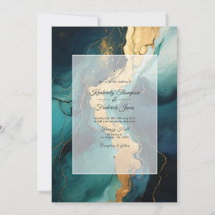 Convite Casamento com Tinta Verde Escuro, Creme e Dourada