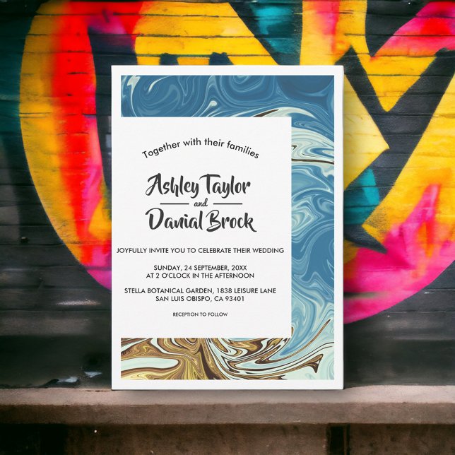 Convite Casamento com Tipografia Abstrato Azul Simples Mod (Criador carregado)