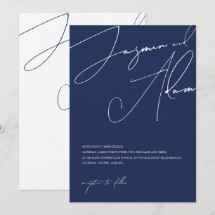 Convite Casamento com Tipografia Azul de Marinho Minimalis