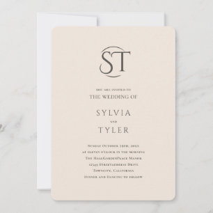 Convite Casamento com Tipografia Beige Monograma Crest