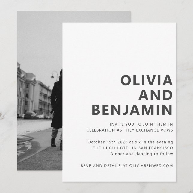 Convite Casamento com Tipografia Branca Branca Moderna (Frente/Verso)