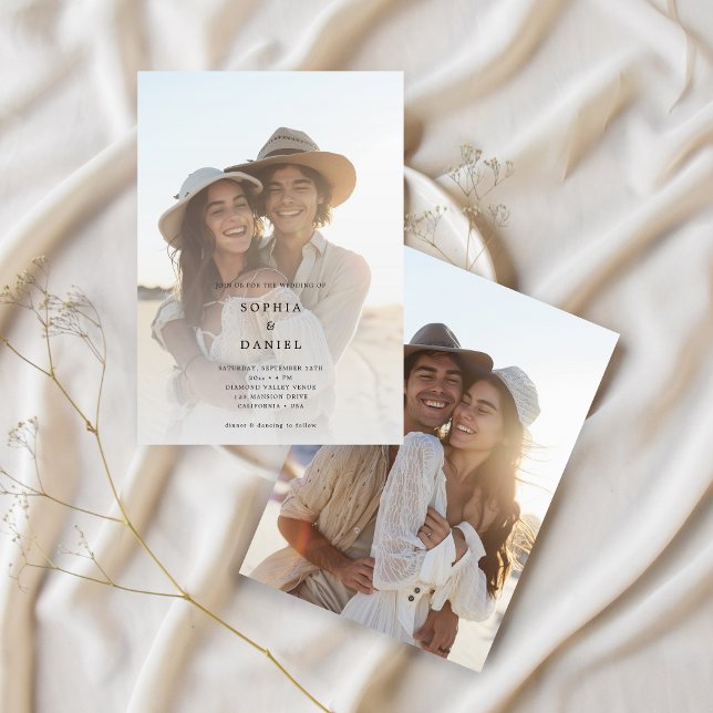 Convite Casamento com Tipografia de Foto Desbotada Simples (Criador carregado)