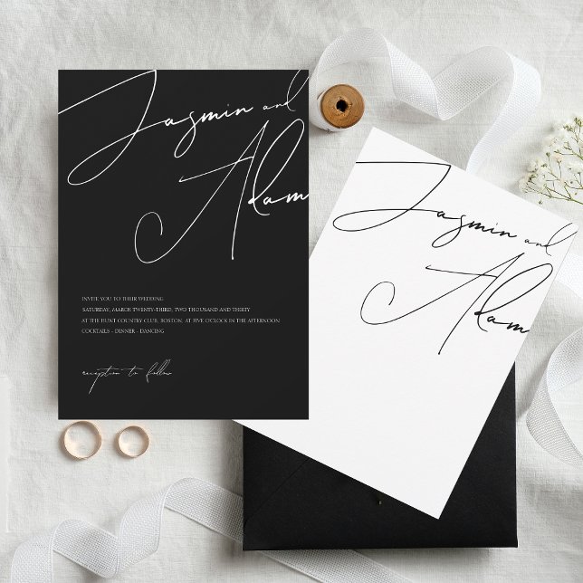 Convite Casamento com Tipografia de Script Branco Simples  (Criador carregado)