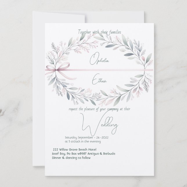 Convite Casamento com Tipografia do Chique Floral Crest (Frente)