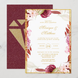 Convite Casamento com Tipografia Dourada de Peony Glitter 