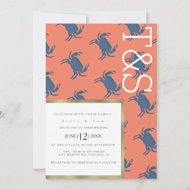 Convite Casamento com Tipografia Dourada do Caranguejo Min (Frente)