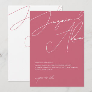 Convite Casamento com Tipografia Magenta Rosa Minimalista