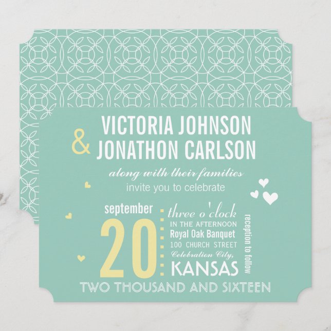 Convite Casamento com Tipografia Moderna Amarela e Casa de (Frente/Verso)