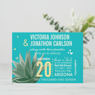 Convite Casamento com Tipografia Moderna de Aqua Yellow Su
