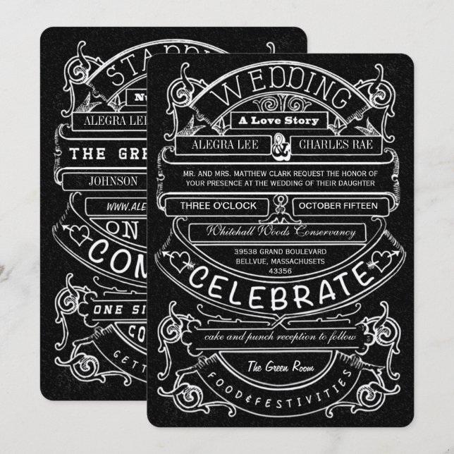 Convite Casamento com Tipografia Moderna do Chalkboard Vin (Frente/Verso)