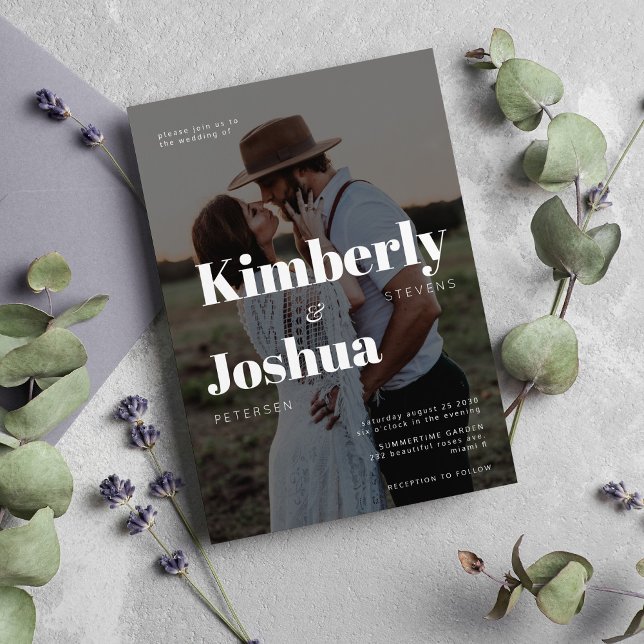 Convite Casamento com tipografia moderna sobreposição de f (Criador carregado)