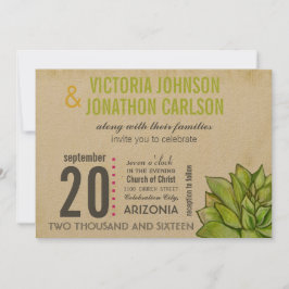 Convite Casamento com Tipografia Moderna Suculente, Rosa e