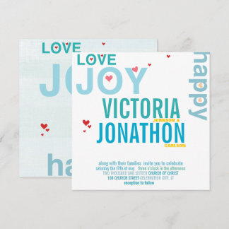 Convite Casamento com Tipografia Moderna Turquoise Aqua Re