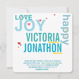 Convite Casamento com Tipografia Moderna Turquoise Aqua Re