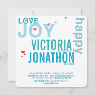 Convite Casamento com Tipografia Moderna Turquoise Aqua Re