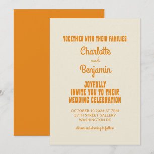 Convite Casamento com Tipografia Retro Laranja Laranja, 60