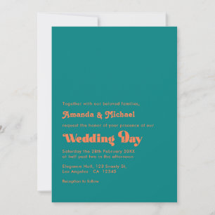 Convite Casamento com Tipografia Retro Vibrante Coral e Az