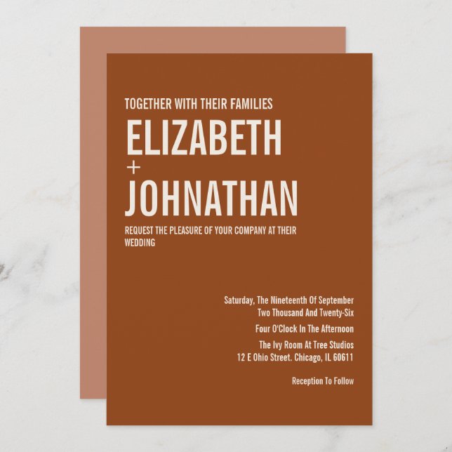 Convite Casamento com Tipografia Simple Boho Terracotta (Frente/Verso)