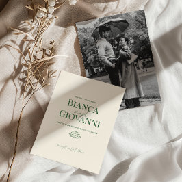 Convite Casamento com Tipografia Verde Retrovisor Minimali