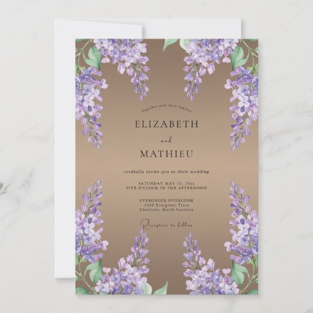 Convite Casamento com Tons de Âmbar e Wisteria (Frente)