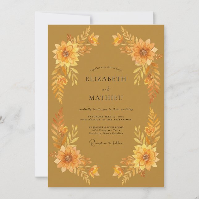 Convite Casamento com Tons de Ocre, Marigold e Eucalipto (Frente)