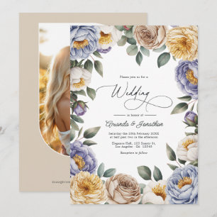 Convite Casamento com tons de Periwinkle Suave, Creme de M