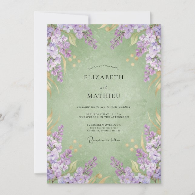 Convite Casamento com tons de Wisteria e hortelã âmbar (Frente)