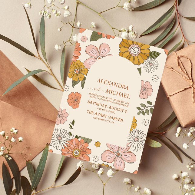 Convite Casamento com Tons Mogados Pensados do Retro Groov (Criador carregado)