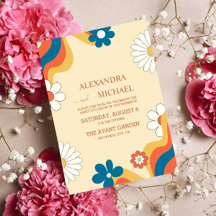 Convite Casamento com Tons Suaves e Tema Retro Groovy dos