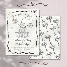 Casamento com torre de Champanhe desenhada à mão