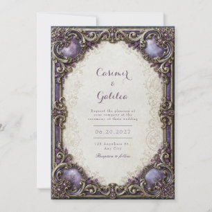 Convite Casamento com Trabalho de Rolo em Dourado e Ametis