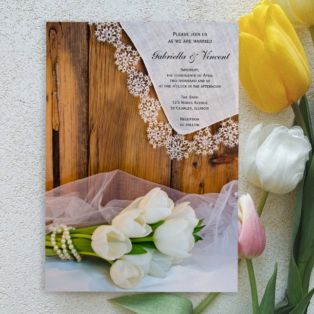 Convite Casamento com Tulipas Brancas Rústicas (Criador carregado)
