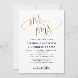 Convite Casamento com Typografia Dourado Lovely Script
