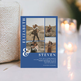 Convite Casamento com uma mala azul moderna e 5 fotograde