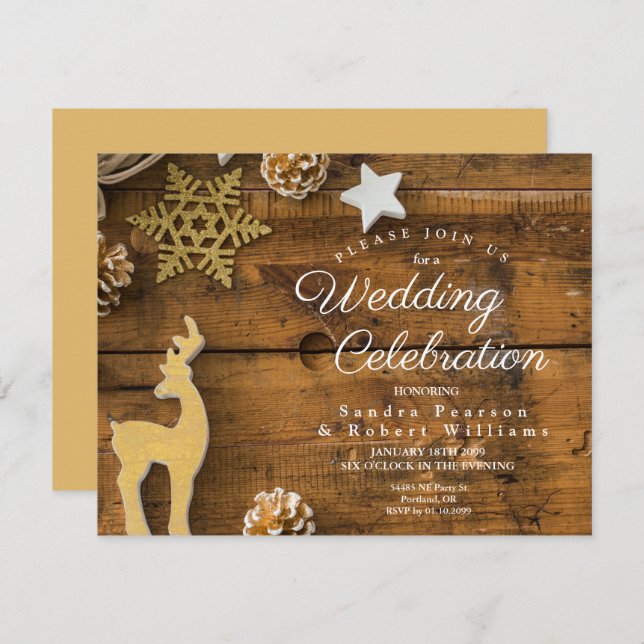 Convite Casamento com Veados de Natal Rustic Country (Frente/Verso)