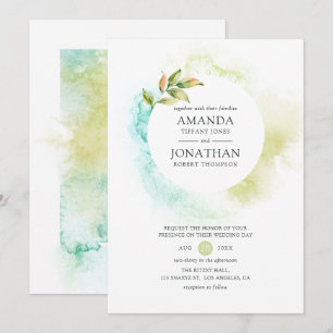 Convite Casamento com Vegetação em Aquarela